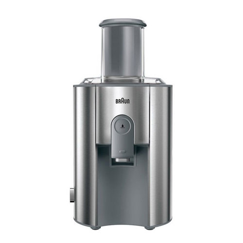 آبمیوه‌گیری حرفه‌ای براون مدل J700 با طراحی مدرن و بدنه استیل ضدزنگ.