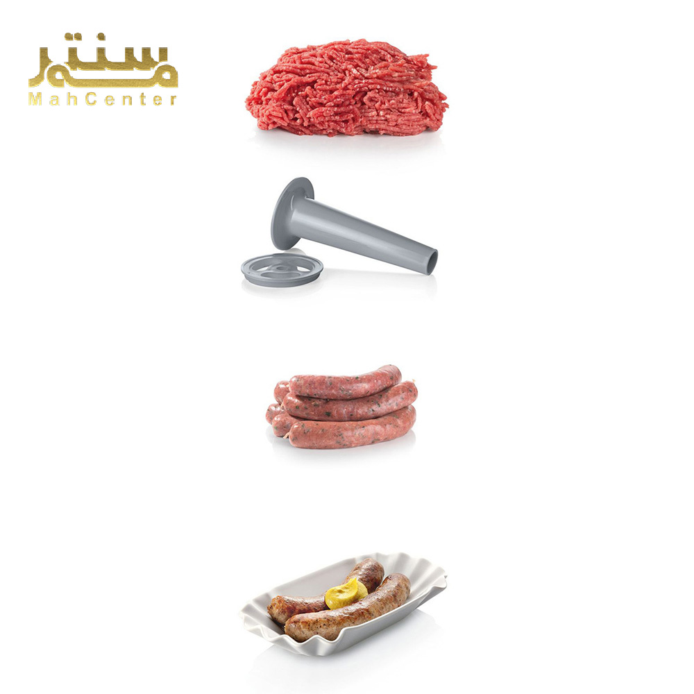 نمای نزدیک از تیغه‌های استیل ضدزنگ چرخ گوشت بوش MFW66020 برای چرخ کردن حرفه‌ای گوشت.