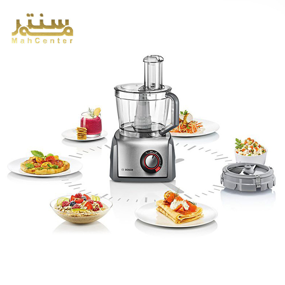 نمای روبه رویی غذاساز بوش مدل mcm68885 با خوراکی های تهیه شده