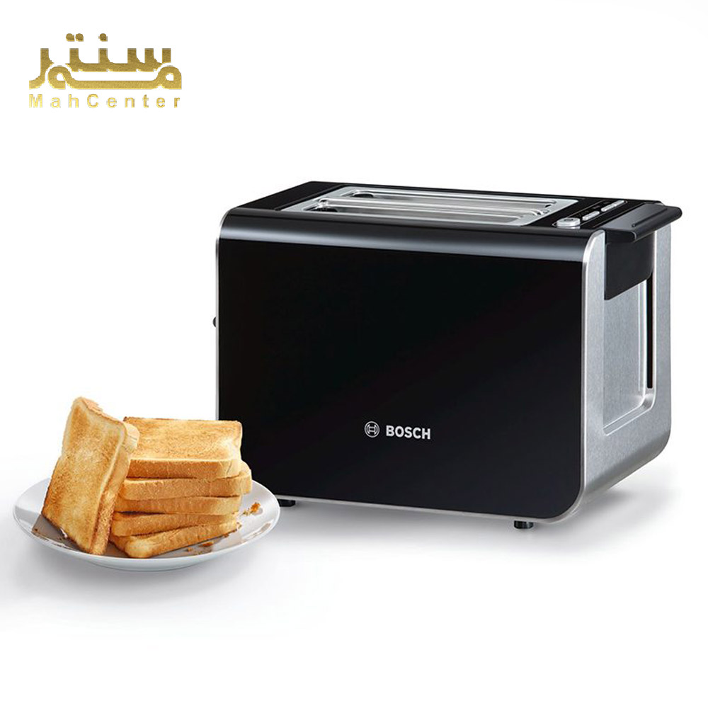 توستر بوش مدل TAT8613 با طراحی لوکس و بدنه مشکی استیل، مناسب آشپزخانه‌های مدرن.