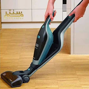 جارو شارژی بلک پلاس دکر مدل SVA420B با طراحی دوکاره ایستاده و دستی در رنگ مشکی و فیروزه‌ای.