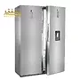 نمای نزدیک از یخچال دوقلو دوو SRI/SFI-20SS با طبقات شیشه‌ای بدون قاب و سیستم خنک‌کننده چندگانه برای تازگی مواد غذایی.