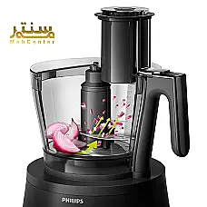 این تصویر یک مجموعه ابزار آشپزخانه چندکاره از برند Philips را نشان می‌دهد. این مجموعه شامل یک غذاساز قدرتمند، همزن، آب‌میوه‌گیر و سایر لوازم جانبی است که می‌تواند برای آماده‌سازی انواع غذاها و نوشیدنی‌های لذیذ مورد استفاده قرار گیرد. - دوم