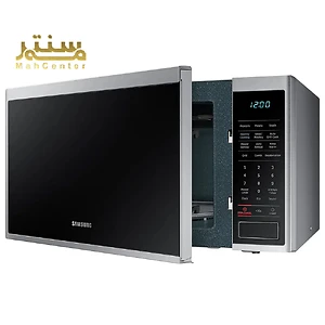 نمای جلویی مایکروویو سامسونگ MG40J5133AT نقره‌ای با نمایشگر LED آبی.