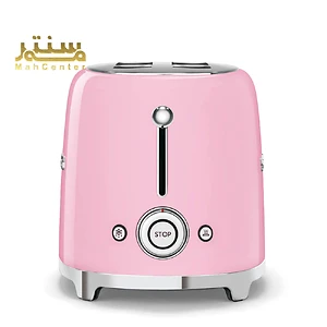 دستگاه توستر دو اسلایس اسمگ TSF01 صورتی با توان 950 وات و سینی قابل جداشدن خرده نان.