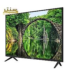 تصویری از تلویزیون با نمایش منظره‌ای زیبا از یک پل سنگی و جنگل سبز بازتاب شده در آب. - دوم