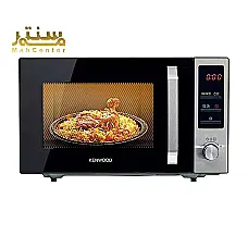 یک اجاق مایکروویو کنوود نقره ای با یک درب شیشه ای مشکی و صفحه کنترل. - دوم