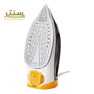 تصویر یک اتوی بخار برند فیلیپس با طراحی مدرن و رنگ‌بندی سفید و زرد.