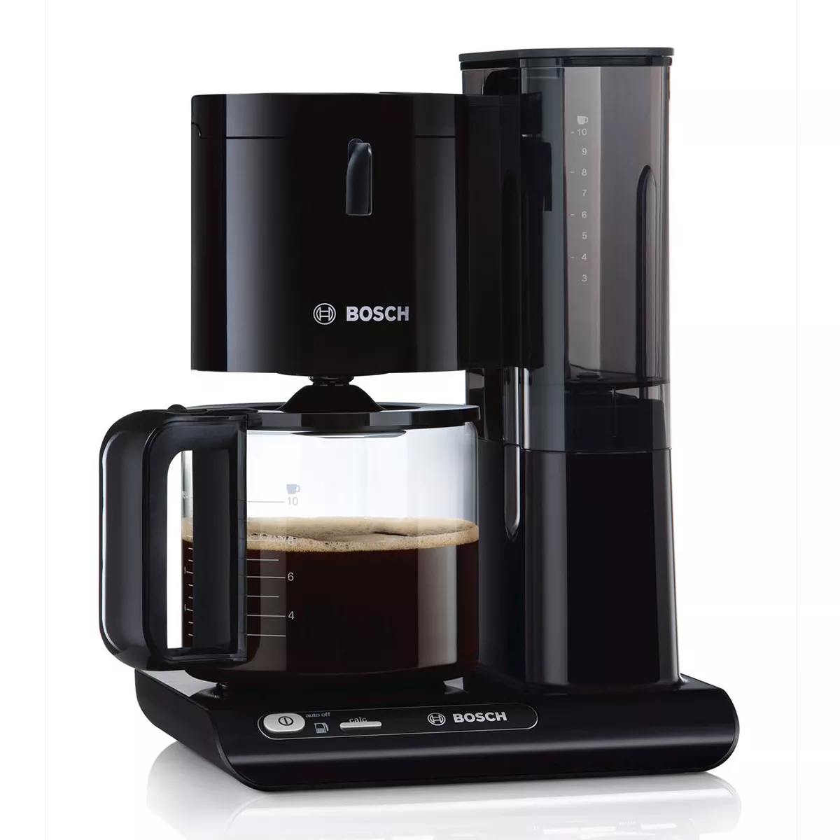 این تصویر یک دستگاه قهوه ساز بوش مدل TKA8013 را نشان می‌دهد. این دستگاه به رنگ مشکی است و دارای طراحی مدرن و شیکی است.