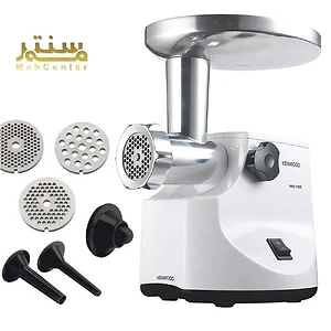 سه نوع صفحه مشبک فلزی با سوراخ های ریز و درشت و یک قطعه پلاستیکی مشکی رنگ در تصویر دیده می شود که احتمالاً برای تنظیم میزان درشتی گوشت چرخ شده و یا برای تهیه سوسیس استفاده می شوند.