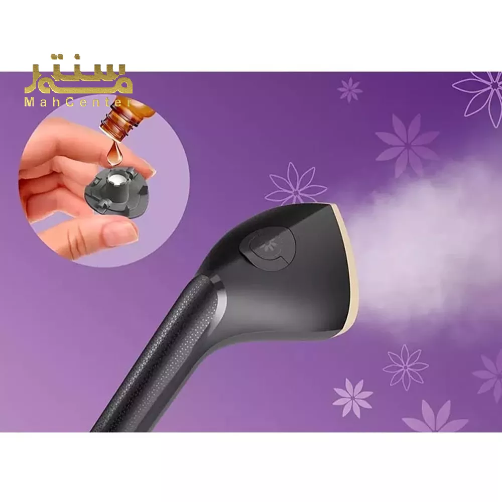 این تصویر یک دستگاه اتو بخار دستی را نشان می دهد که توسط برند "MahCenter" ارائه شده است.