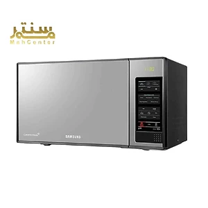 عکس یک مایکروویو سامسونگ با طراحی مدرن و صفحه کنترل دیجیتال.