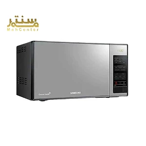 مایکروویو سامسونگ با طراحی شیک نقره‌ای و نمایشگر دیجیتال لمسی.