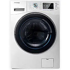 یک ماشین لباسشویی Daewoo در پس زمینه سفید نشان داده شده است.