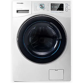 یک ماشین لباسشویی Daewoo در پس زمینه سفید نشان داده شده است.