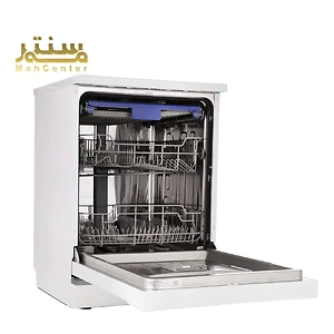 یک ماشین ظرفشویی کنوود با نام تجاری مه سنتر با درب آن باز است تا فضای داخلی آن نمایان شود.