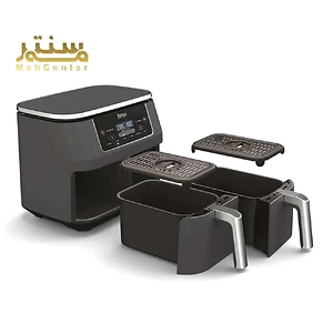 یک سرخ کن هوا Ninja Foodi Dual Zone مشکی با دو کشو و یک صفحه کنترل لمسی نشان داده شده است