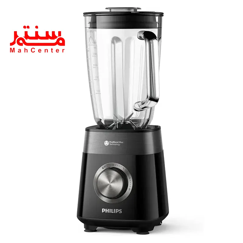 مخلوط کن فیلیپس 3033 که پارچ شیشه ای روی بدنه آن قرار دارد.