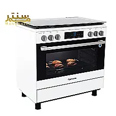 اجاق گاز ایستاده سفید Snowa SGC5-31112 با پنج شعله گازی، یک فر و یک درب شیشه ای نشان داده شده است. - دوم