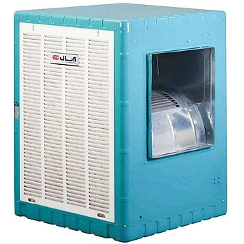 ک کولر آبی Aabsal AC70 در پس زمینه سفید نشان داده شده است. این کولر آبی بزرگ و مکعبی شکل است و دارای بدنه ای فلزی است.