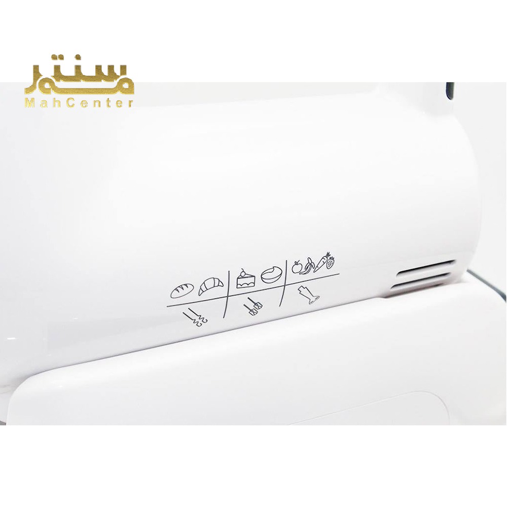 تصویر پنل یک دستگاه پخت و پز با نمادهای مختلف برای انواع غذاها شامل نان، دسر، سبزیجات و گوشت، نشان‌دهنده کاربری آسان و چندمنظوره بودن دستگاه.