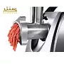 این چرخ گوشت نقره ای و مشکی است و دارای یک سینی بزرگ و یک اهرم فشار دهنده است. گوشت چرخ کرده از جلوی دستگاه بیرون می آید.