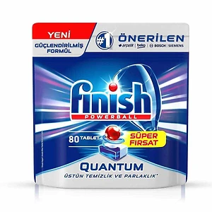 این تصویر یک بسته قرص ماشین ظرفشویی Finish Quantum را نشان می دهد.