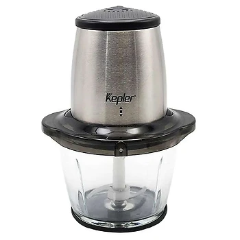 یک خردکن Kepler KHC300 نقره ای و مشکی با یک کاسه شیشه ای.