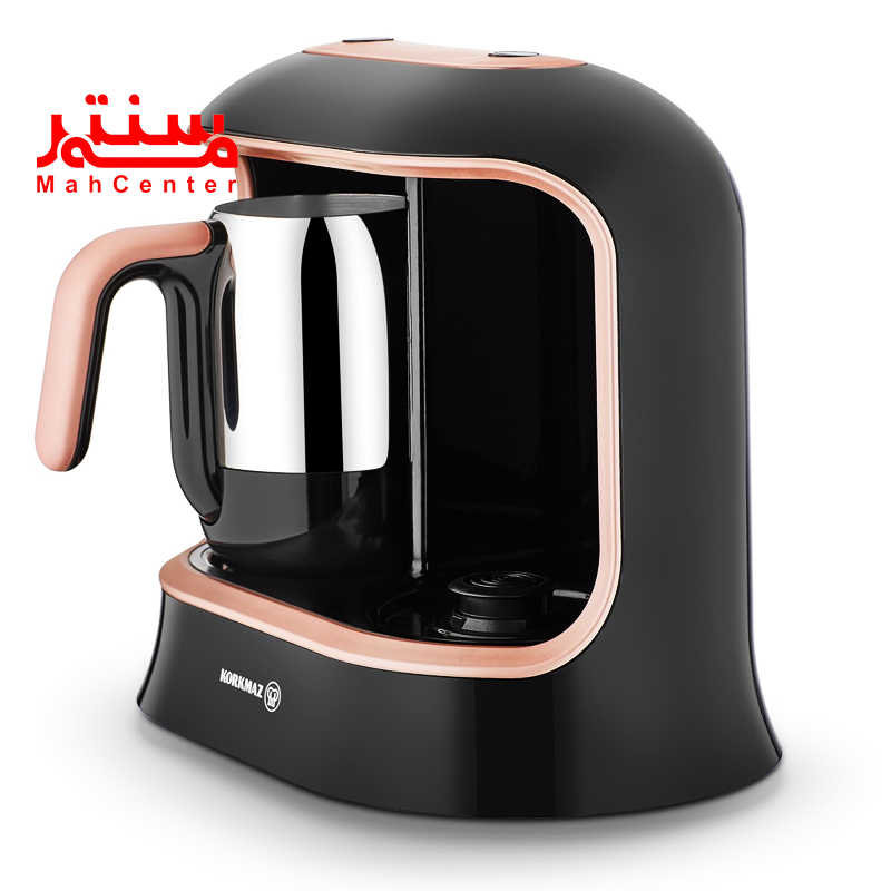 قهوه ساز کرکماز 02-861 به رنگ مشکی رزگلد که یک قوری آن داخل دستگاه قرار دارد