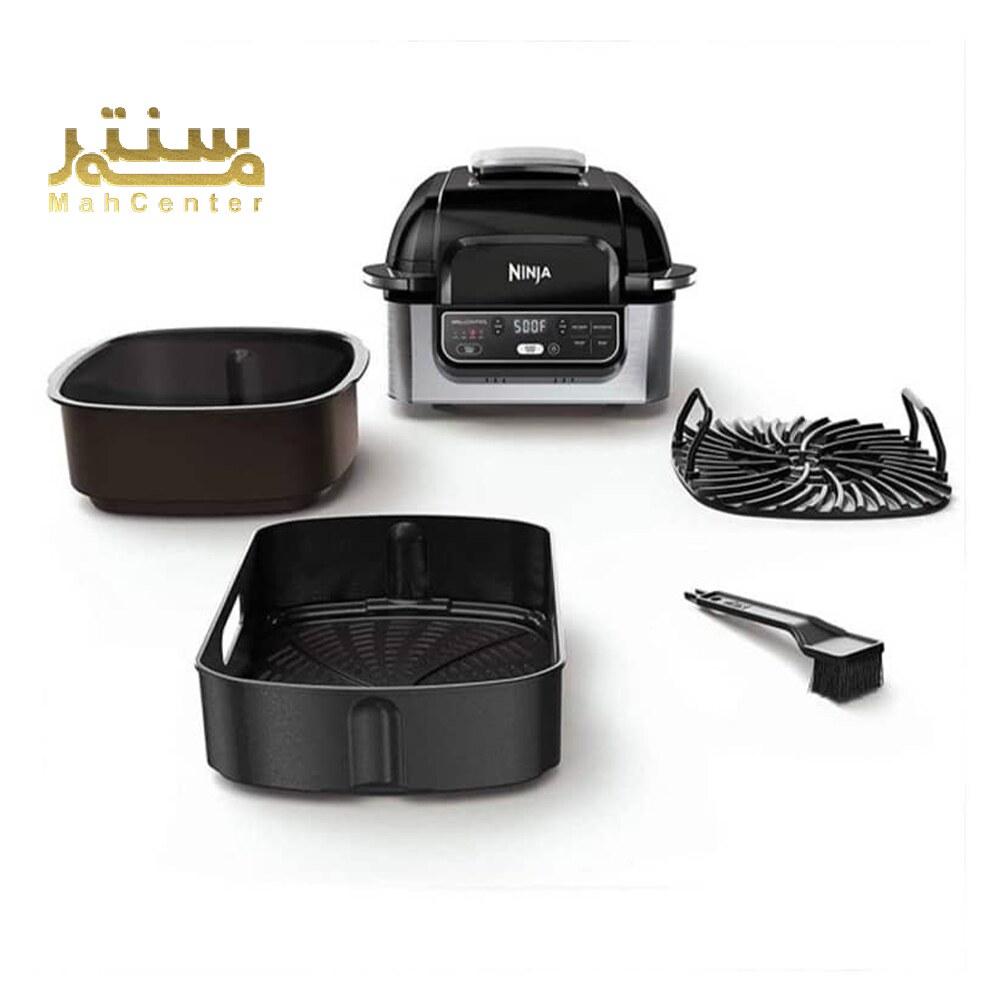سرخ‌کن و بخارپز چندمنظوره نینجا با لوازم جانبی شامل کاسه‌های مختلف و ابزار تمیزکننده، مناسب برای پخت و پز سالم و سریع.