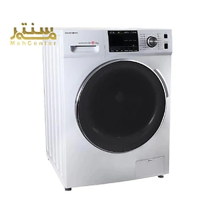 یک ماشین لباسشویی پاکشوما با طراحی درب جلو، نمایشگر دیجیتال و پنل تنظیمات مکانیکی.