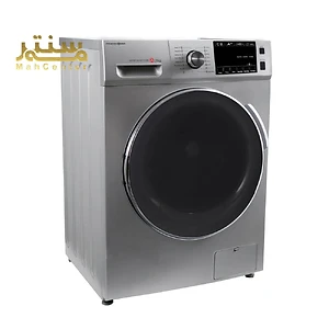 ماشین لباسشویی دارای یک صفحه نمایش LED بزرگ، یک دکمه چرخان برای انتخاب برنامه های شستشو و یک محفظه مواد شوینده کشویی است