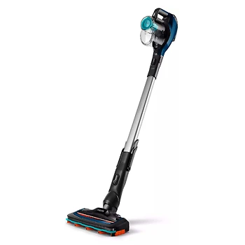 یک جارو شارژی فیلیپس با طراحی دسته بلند و سری مجهز به برس.