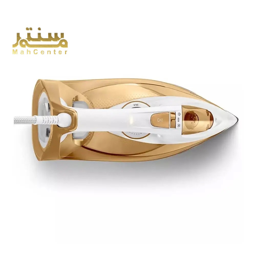 اتو دارای نوک تیز برای اتوکشی آسانتر و دکمه های تنظیم دما و بخار است