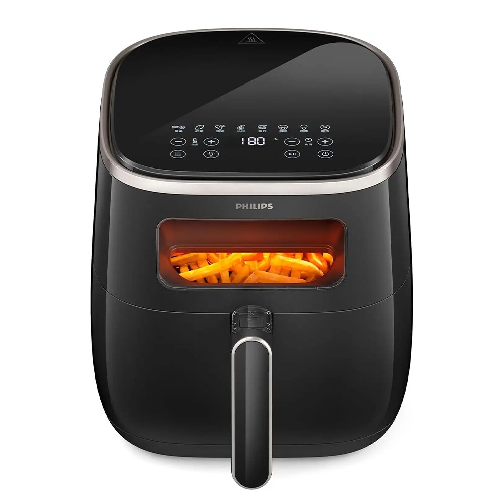 سرخ کن هوا فیلیپس HD9257 با سیب زمینی سرخ کرده در کشو و کنترل های دیجیتال.