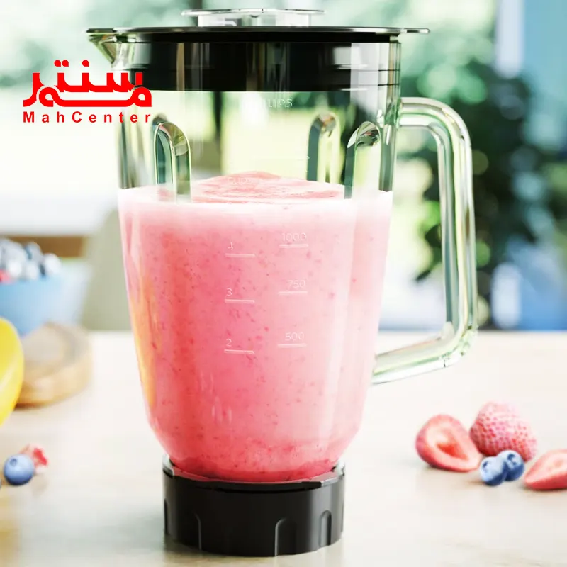 پارچ مخلوط کن فیلیپس 3033 که داخل آن نوشیدنی صورتی رنگ است