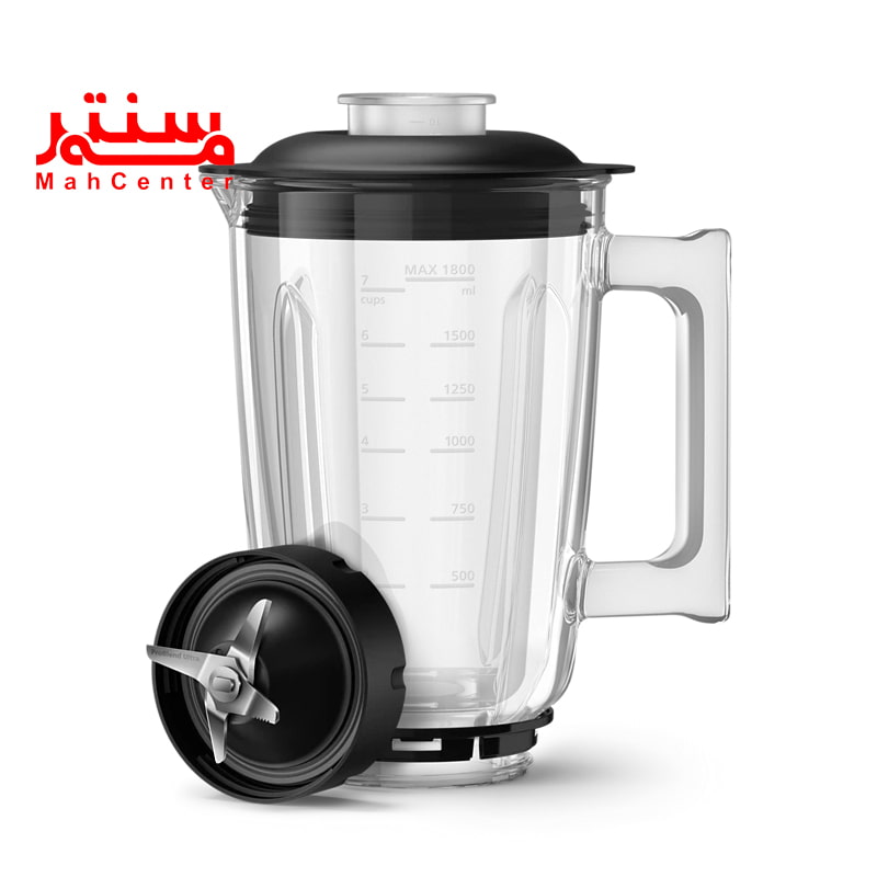 پارچ شیشه ای مخلوط کن 3760 که تیغه ی چهارتایی آن در کنارش قرار دارد