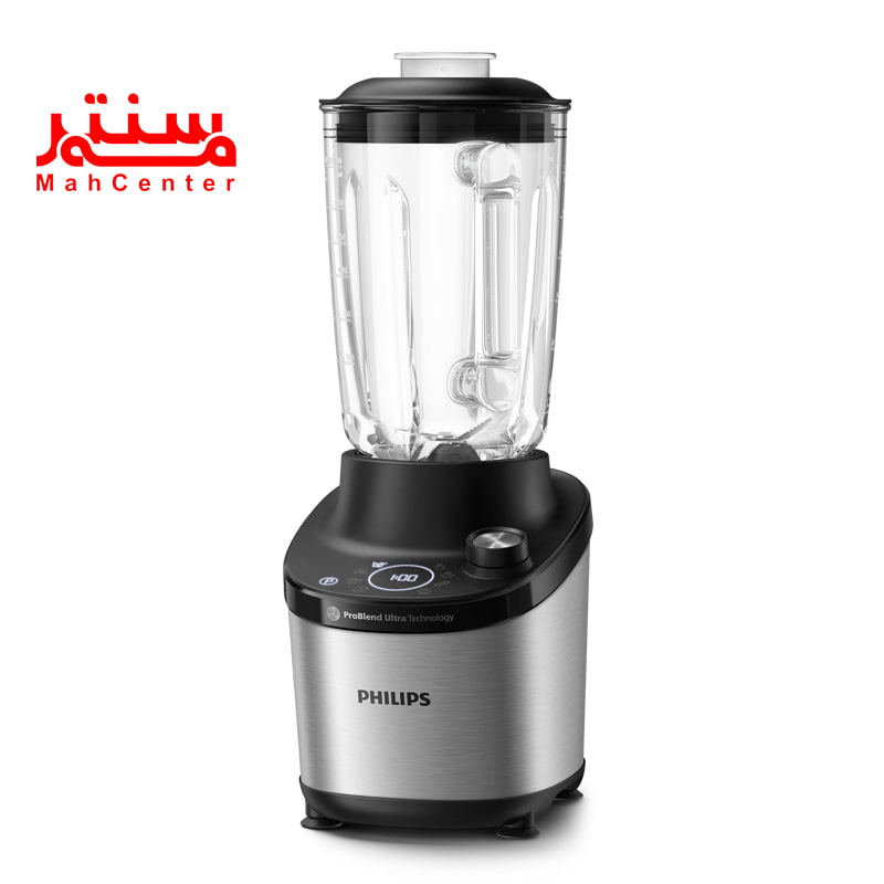 پارچ مخلوط کن فیلیپس hr3760 که روی بدنه استیل این دستگاه قرار دارد