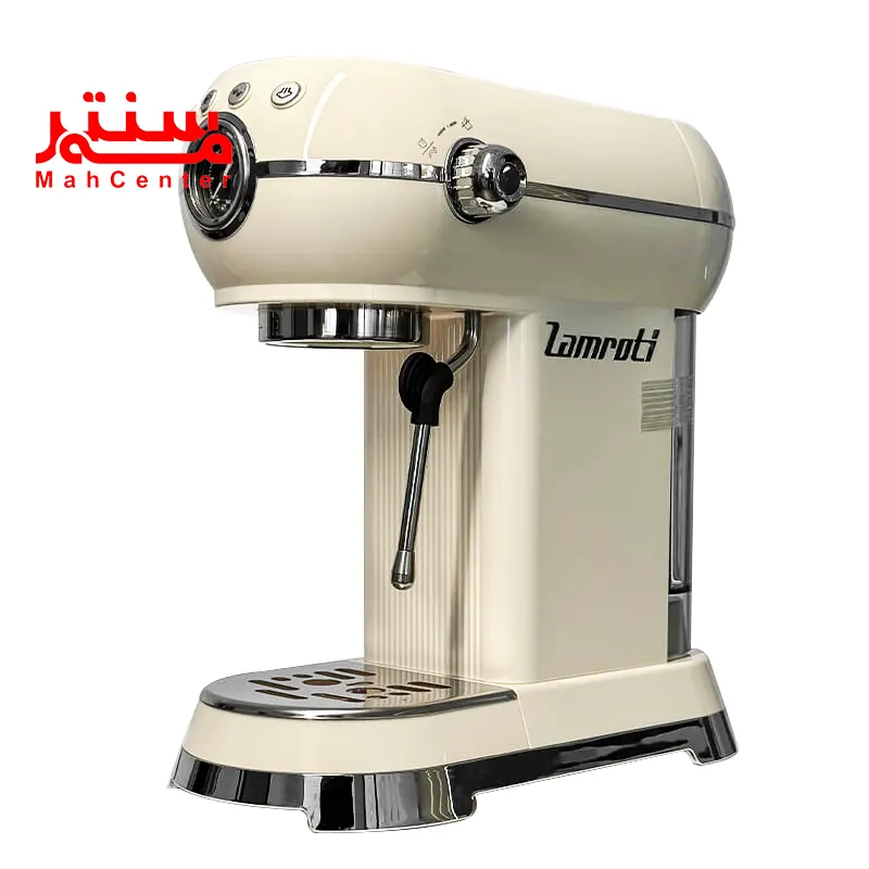 اسپرسوساز زامروتی مدل 10040 رنگ کرم که نازل بخار و دکمه ولومی آن مشخصه