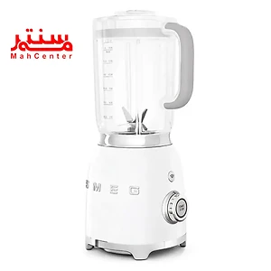 مخلوط کن اسمگ blf03 که رنگ بدنه سفید دارد و کنار آن یک دکمه ولومی نقره ای رنگ طراحی شده.