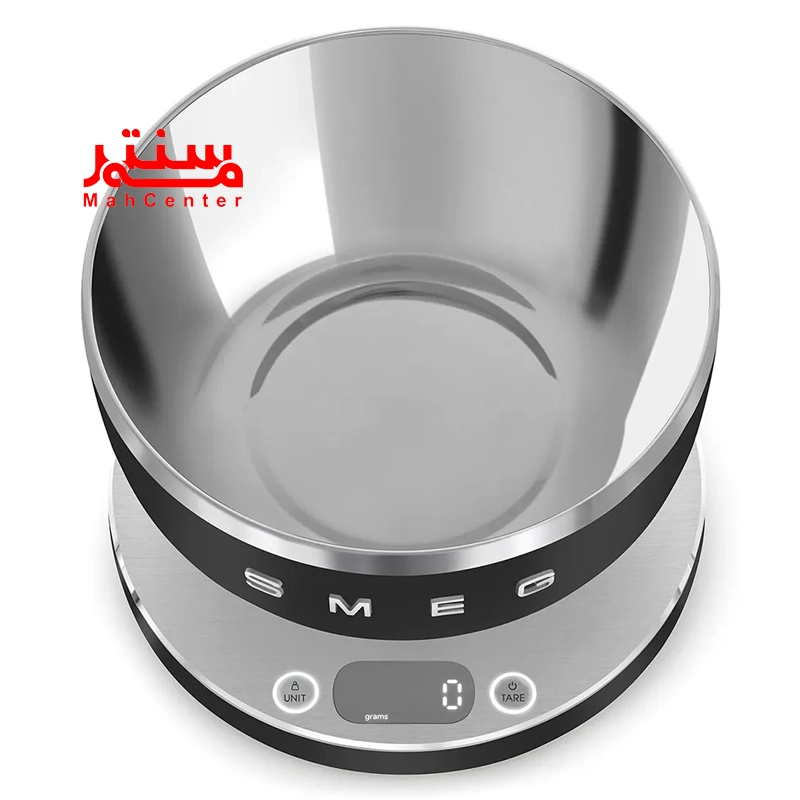 نمای بالا از ترازو اسمگ مدل ksc01 که داخل کاسه آن از جنس استیل و مشخص است