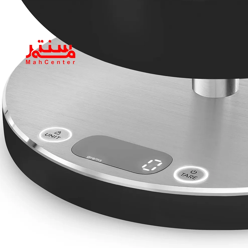 صفحه نمایش ترازو اسمگksc01 مشکی که دور دو طرف آن دو دکمه قرار دارد.