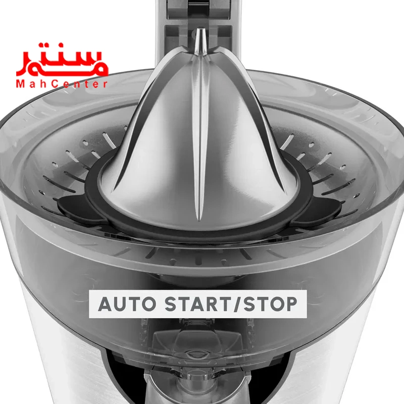 نمای نزدیک از جلوی دستگاه که اهرم فشاری آب مرکبات گیری مولینکس pc700d10 رو نشون میده