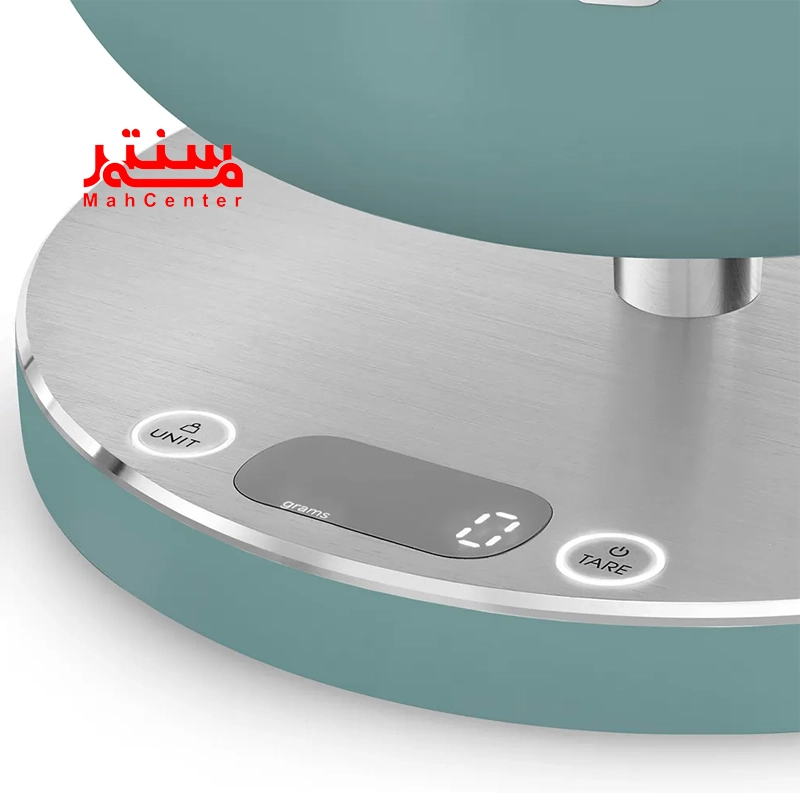 صفحه نمایش ترازو اسمگ مدل ksc01 سبز که دو دکمه در دو طرف آن قرار دارد