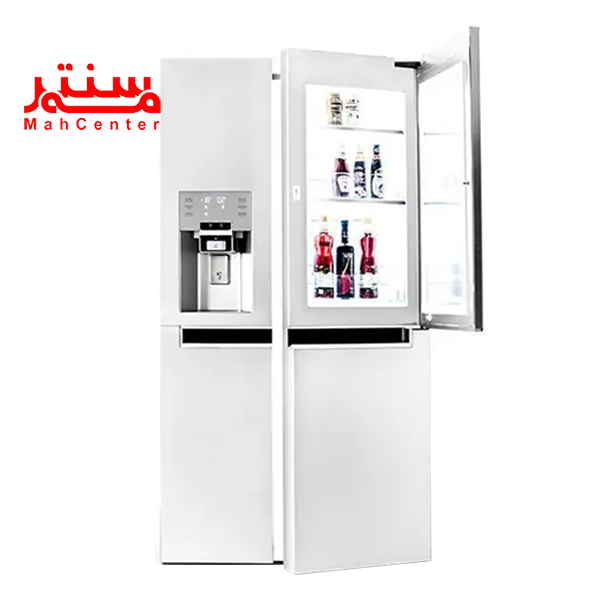 ساید بای ساید دوو مدل sxi30-10w که درب یخچال نیمه باز و درب هوم بار باز است.