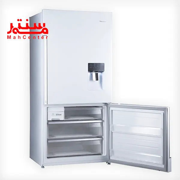 یخچال فریزر دیپوینت مدل باس پرو رنگ سفید که درب فریزر آن به سمت راست باز است و 3 کشوی فریزر آن مشخص است.