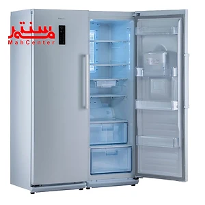 یخچال فریزر دوقلو دیپوینت مدل d5e w رنگ سفید که درب یخچال آن به سمت راست باز شده است.