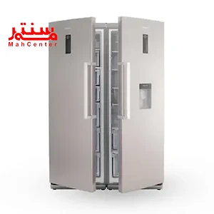یخچال فریزر دوقلو دیپوینت d5e s که درب یخچال و فریزر آن به صورت نیمه باز است.