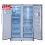 یخچال فریزر دیپوینت مدل d5e w که درب یخچال فریزر آن به دو طرف باز شده و طبقات داخلی آن مشخص است.