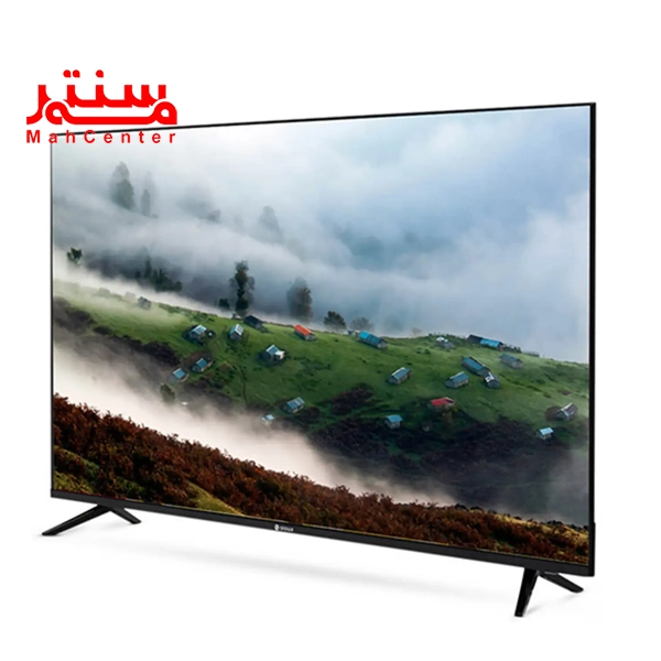 تلویزیون 75 اینچ هوشمند اسنوا مدل ssd-75ls600u با پس زمینه تپه ی سرسبز با خانه های روستایی